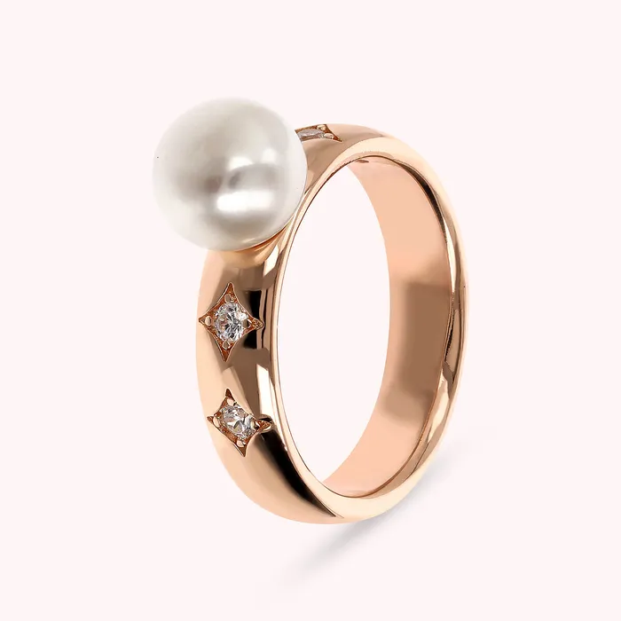 Earrings Bronzallure Anello Solitario toile con Perla a Bottone dAcqua Dolce Bianca 8 mm
