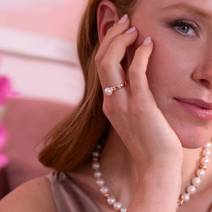 Earrings Bronzallure Anello Solitario toile con Perla a Bottone dAcqua Dolce Bianca 8 mm