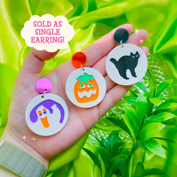 Earrings Spooky Cookies SINGLE Acrylic Earrings Keychains Pins KGF Jewelry