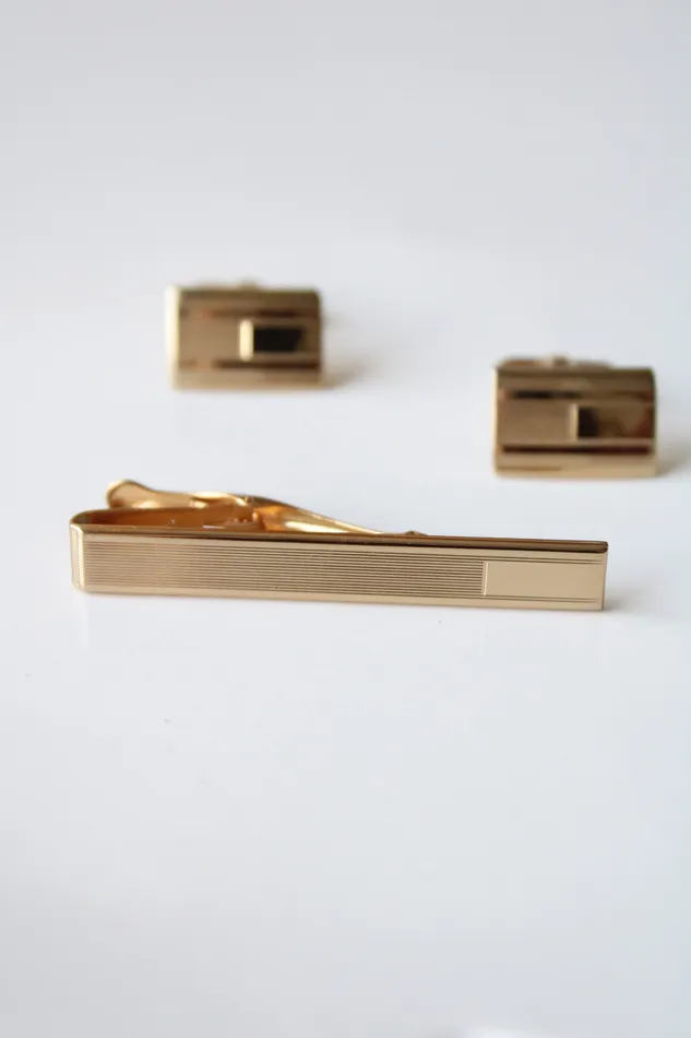 Foster Gold Rectangle Cuff Links Tie Clip Set Foster Earrings
