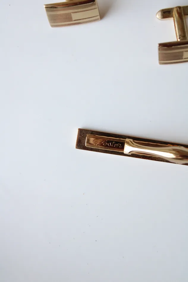 Foster Gold Rectangle Cuff Links Tie Clip Set Foster Earrings
