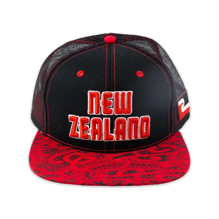 GREATMOUNTAINWE Rings Flat Visor New Zealand Ball Cap Black Red