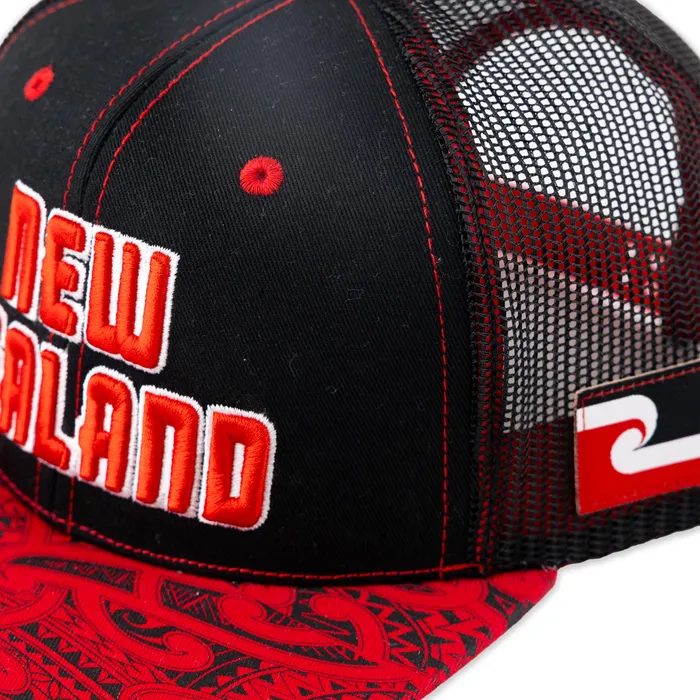 GREATMOUNTAINWE Rings Flat Visor New Zealand Ball Cap Black Red