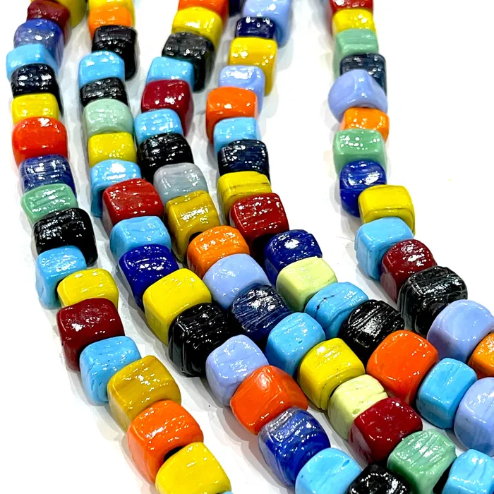Hand Made Murano Glass Cube Beads Large Hole Murano Glass Beads 50 Beads Peppy Beads Earrings