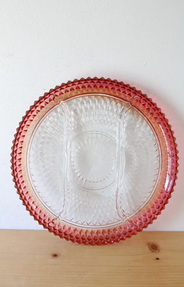 Indiana Glass Rings Indiana Glass Diamond Point Ruby Red Divided Round Platter