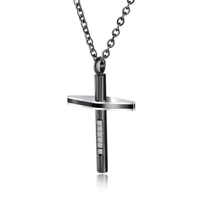 Necklaces Lords Guidance Mens Christian Necklace br Diamonds Black