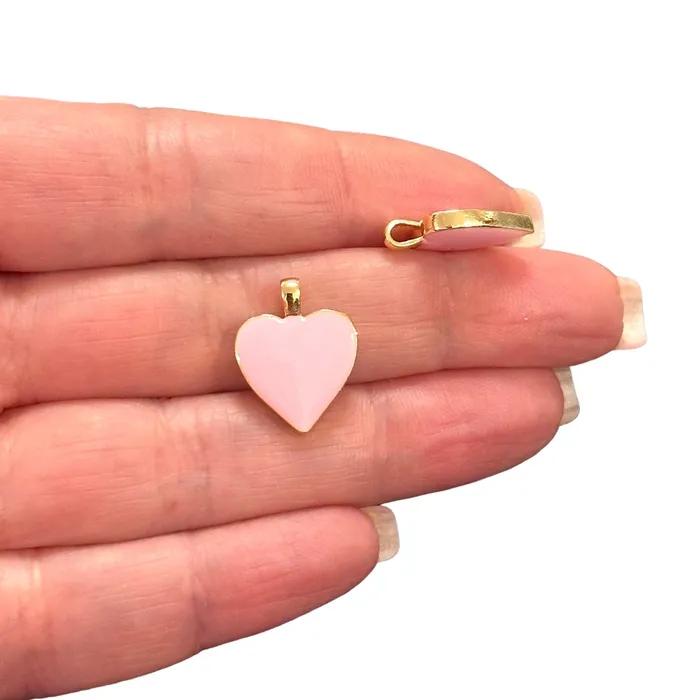 Peppy Beads 24Kt Gold Plated Double Side Pink Enamelled Brass Heart Charms 2 pcs in a pack Earrings