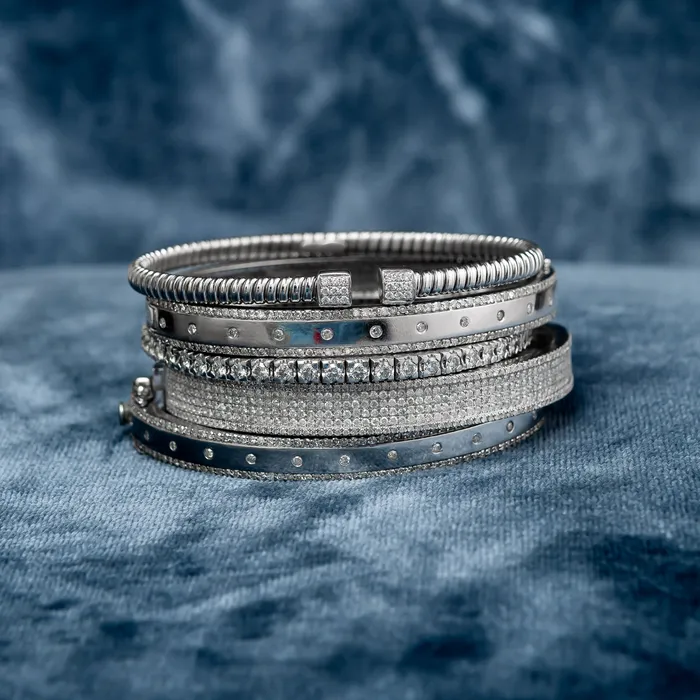 RACHEL LYNN CHICAGO White Gold and Diamond High Polished Blake Bracelet Bracelets