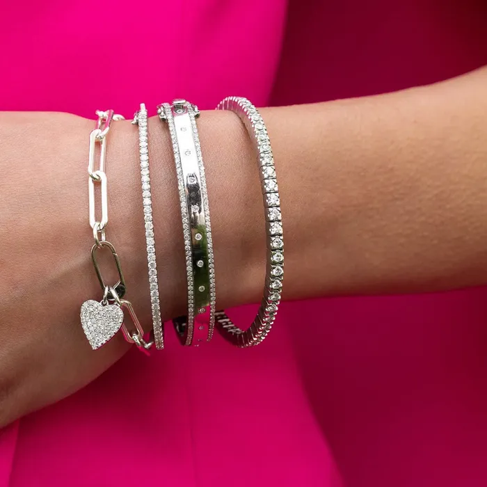 RACHEL LYNN CHICAGO White Gold and Diamond High Polished Blake Bracelet Bracelets