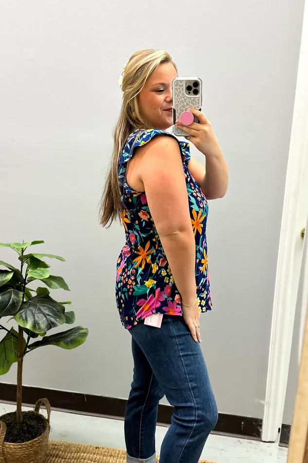 Rings Playful Petals Floral Top Navy Dear Scarlett