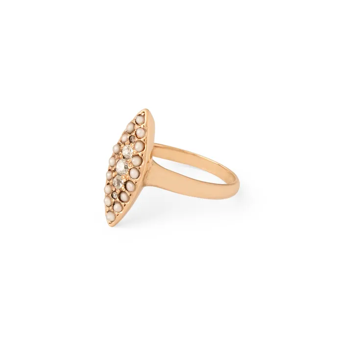 Antique Rings Victorian Pearl Diamond and 10k Rose Gold Navette Ring