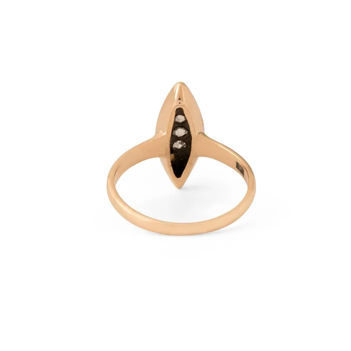Antique Rings Victorian Pearl Diamond and 10k Rose Gold Navette Ring