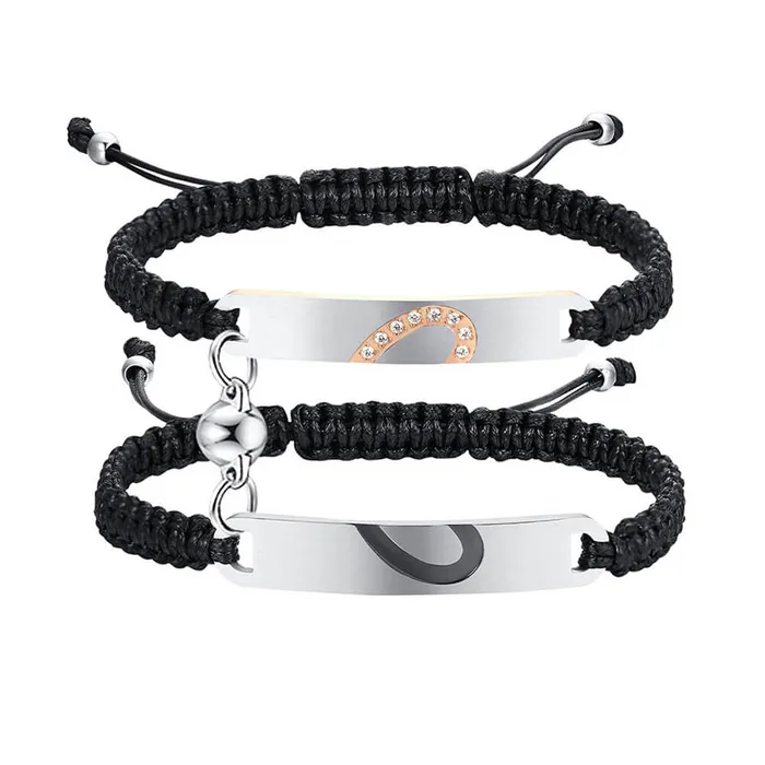 Bracelets worldnetgifts Magnetic Couple Bracelet Black 2pcs