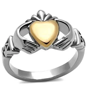 CJG1475 Wholesale Two Tone Rose Gold and Stainless Steel Claddagh Ring Green Rings CJG1475 Wholesale Two Tone Rose Gold and Stainless Steel Claddagh Ring Green Rings