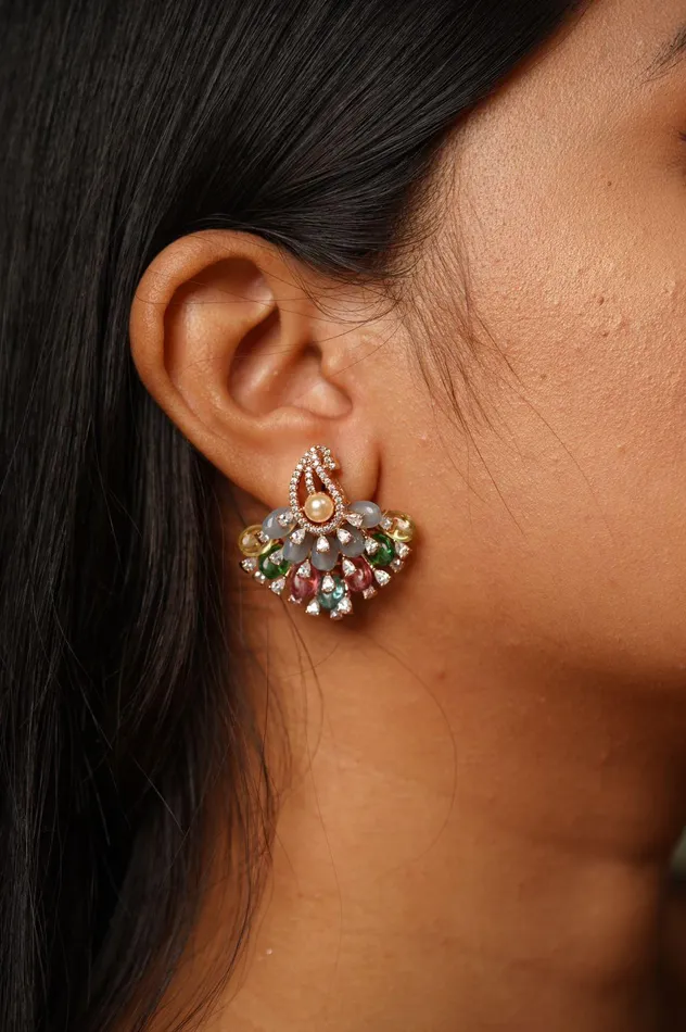 Earrings Mulan Multicolour Beaded Diamond Studs Lala Land Collection Attrangi