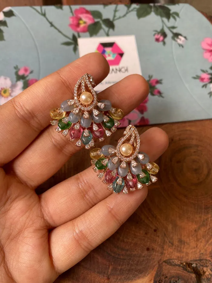 Earrings Mulan Multicolour Beaded Diamond Studs Lala Land Collection Attrangi
