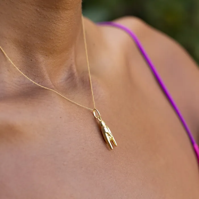 Earrings Vintage Mano Cornuto 14k Gold Charm