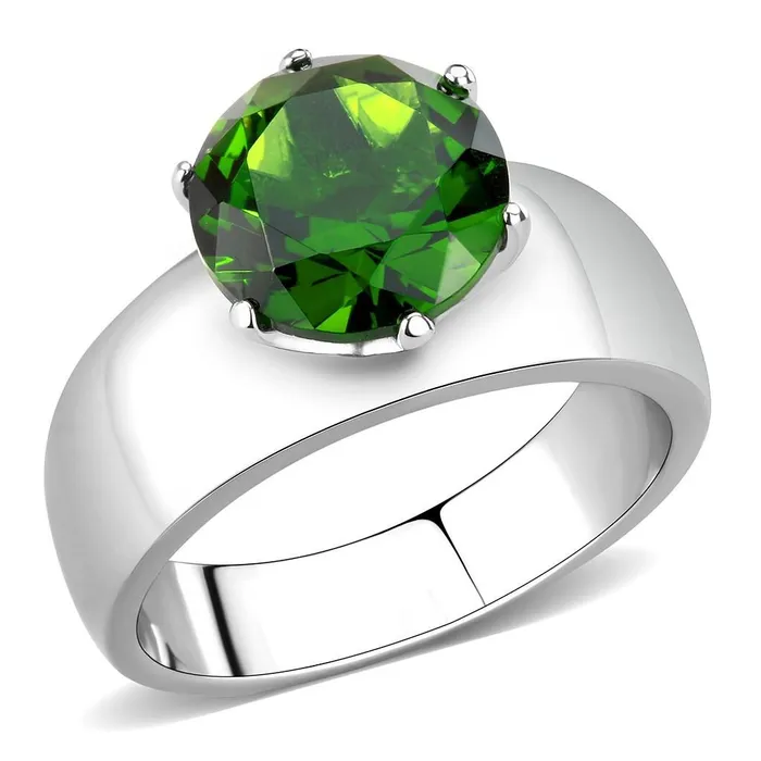 Green CJ52008 Wholesale Womens Stainless Steel Synthetic Peridot Round Solitaire Ring Rings