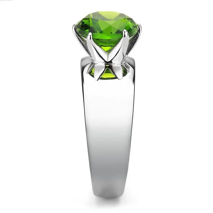 Green CJ52008 Wholesale Womens Stainless Steel Synthetic Peridot Round Solitaire Ring Rings Green CJ52008 Wholesale Womens Stainless Steel Synthetic Peridot Round Solitaire Ring Rings