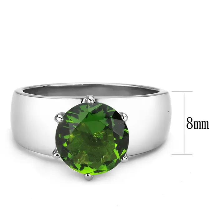 Green CJ52008 Wholesale Womens Stainless Steel Synthetic Peridot Round Solitaire Ring Rings Green CJ52008 Wholesale Womens Stainless Steel Synthetic Peridot Round Solitaire Ring Rings