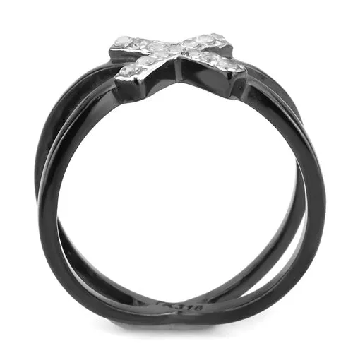 Green Rings CJE3635 Wholesale Womens Stainless Steel TwoTone IP Black AAA Grade CZ Clear X Ring Green Rings CJE3635 Wholesale Womens Stainless Steel TwoTone IP Black AAA Grade CZ Clear X Ring