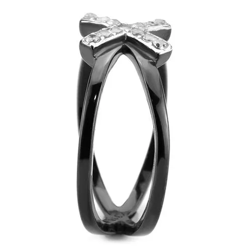 Green Rings CJE3635 Wholesale Womens Stainless Steel TwoTone IP Black AAA Grade CZ Clear X Ring Green Rings CJE3635 Wholesale Womens Stainless Steel TwoTone IP Black AAA Grade CZ Clear X Ring