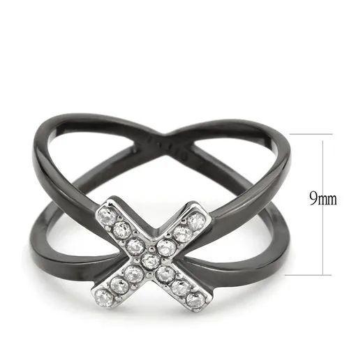 Green Rings CJE3635 Wholesale Womens Stainless Steel TwoTone IP Black AAA Grade CZ Clear X Ring Green Rings CJE3635 Wholesale Womens Stainless Steel TwoTone IP Black AAA Grade CZ Clear X Ring