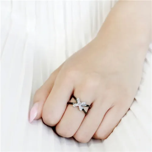 Green Rings CJE3635 Wholesale Womens Stainless Steel TwoTone IP Black AAA Grade CZ Clear X Ring Green Rings CJE3635 Wholesale Womens Stainless Steel TwoTone IP Black AAA Grade CZ Clear X Ring