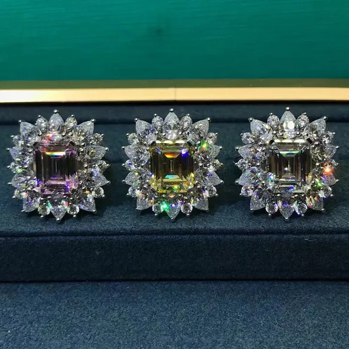 Leyloon Jewelry Rings 5 Carat Pink Emerald Cut Starburst Halo Moissanite Ring