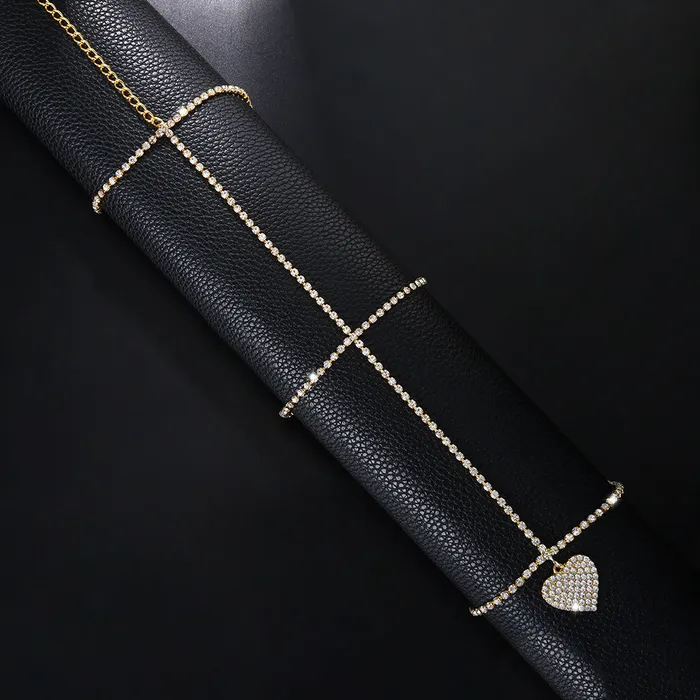 Necklaces THE LUMI SHOP Heart Layered Rhinestone Leg Wrap Leg Chains