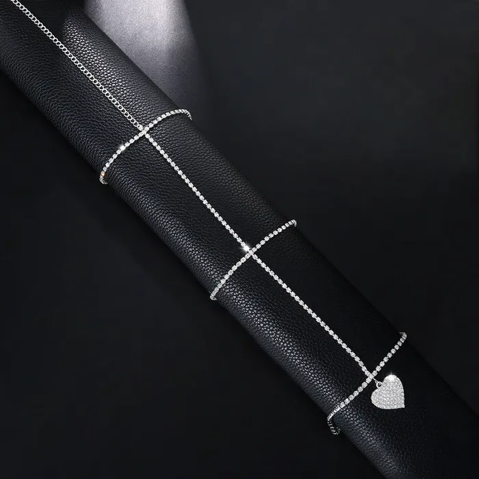 Necklaces THE LUMI SHOP Heart Layered Rhinestone Leg Wrap Leg Chains