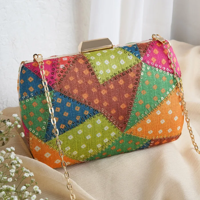 Teejh Earrings Jaipur Jazz Multicoloured Printed Clutch
