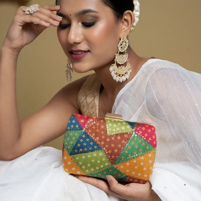 Teejh Earrings Jaipur Jazz Multicoloured Printed Clutch Teejh Earrings Jaipur Jazz Multicoloured Printed Clutch