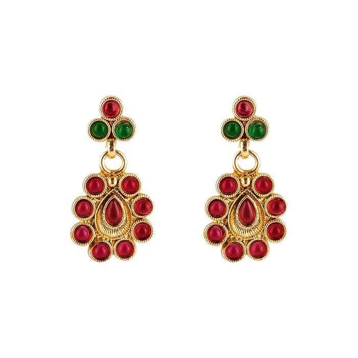 Teejh Teejh Vamiksha Red and Green Ruby Gold Necklace Set Necklaces