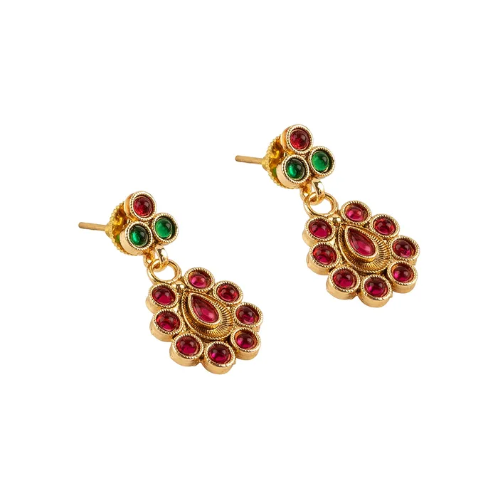 Teejh Teejh Vamiksha Red and Green Ruby Gold Necklace Set Necklaces