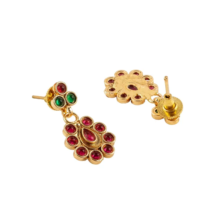 Teejh Teejh Vamiksha Red and Green Ruby Gold Necklace Set Necklaces