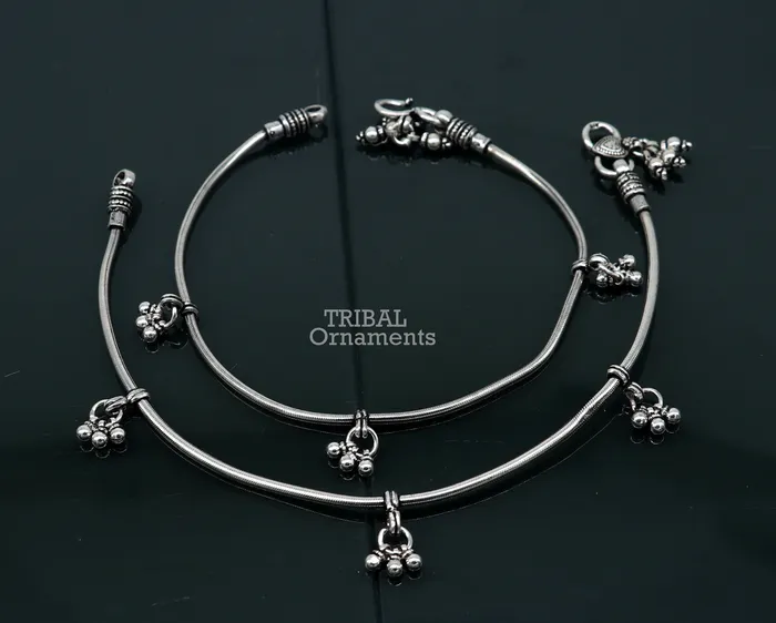 11 inches Handmade 925 sterling silver snake chain ankle bracelet silver anklets foot bracelet amazing belly dance jewelry gift her ank466 TRIBAL ORNAMENTS Bracelets