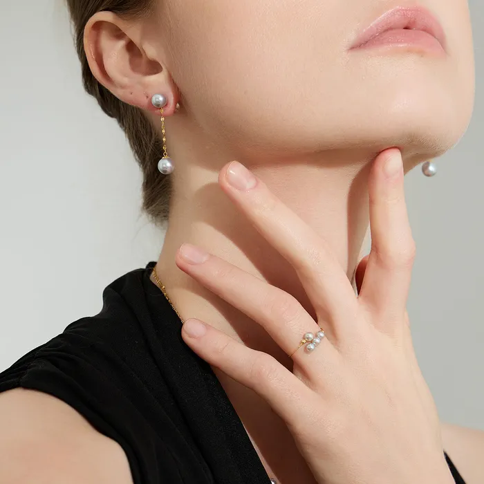 18K Gold Silver Blue Akoya Pearl Ring KR00094 Pearly Lustre Rings