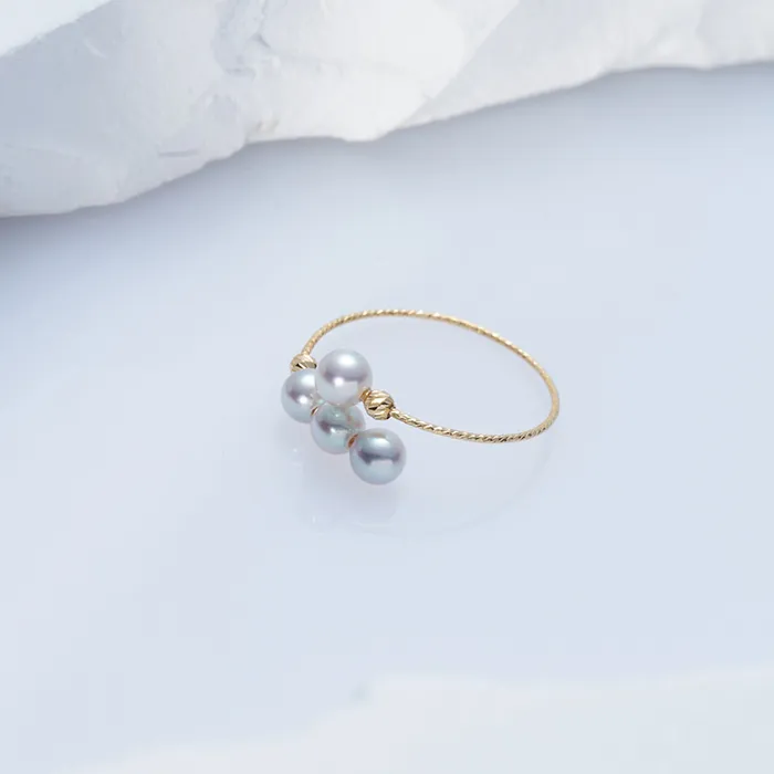 18K Gold Silver Blue Akoya Pearl Ring KR00094 Pearly Lustre Rings