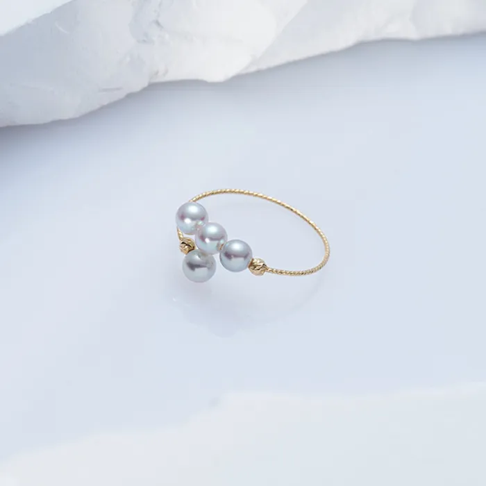 18K Gold Silver Blue Akoya Pearl Ring KR00094 Pearly Lustre Rings