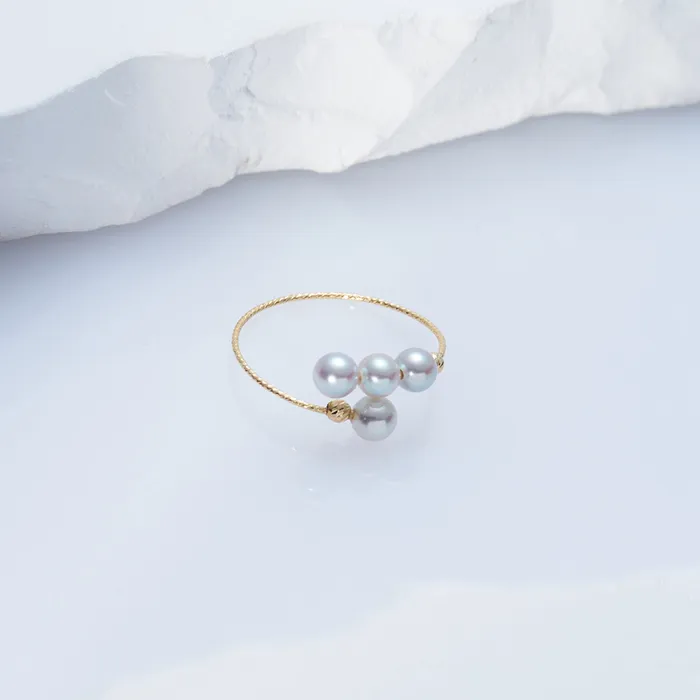 18K Gold Silver Blue Akoya Pearl Ring KR00094 Pearly Lustre Rings
