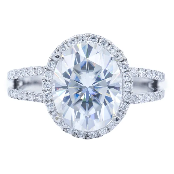 9x7mm Oval Center 4 Prong Diamond Halo Split Shank Ring Fire Brilliance Rings 9x7mm Oval Center 4 Prong Diamond Halo Split Shank Ring Fire Brilliance Rings