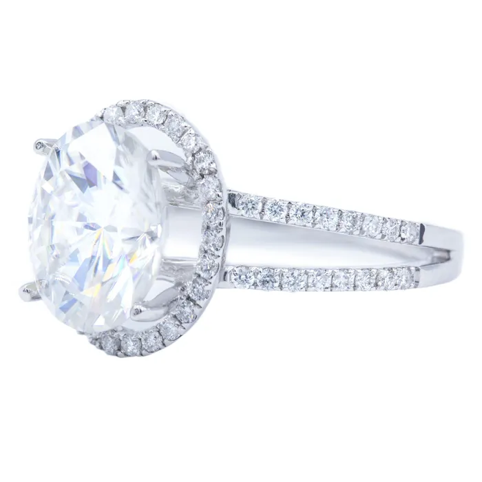 9x7mm Oval Center 4 Prong Diamond Halo Split Shank Ring Fire Brilliance Rings