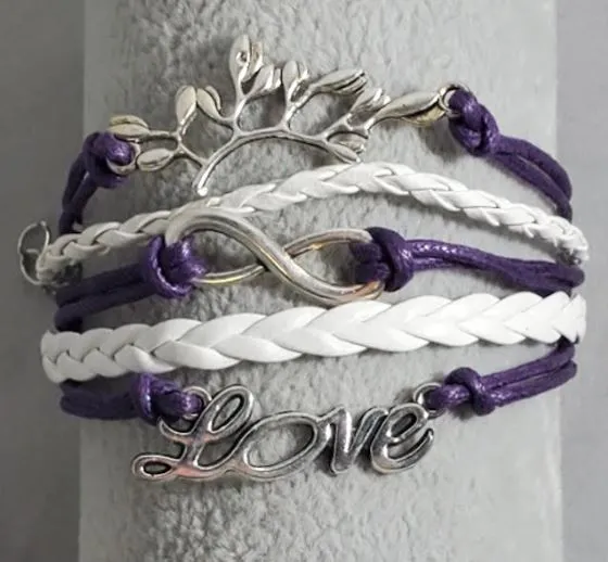 alice Bracelets AZ1129 Purple White Love Infinity Leather Layer Bracelet