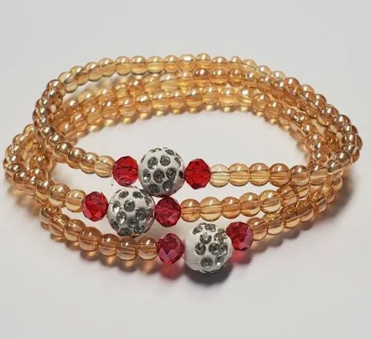 B229 Champagne Beaded Red Gem Bracelet polly Bracelets