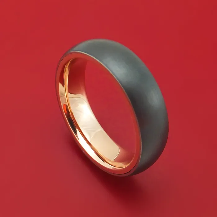 Black Zirconium Ring With 14k Rose Gold Sleeve Custom Made Band Lashbrook Rings Black Zirconium Ring With 14k Rose Gold Sleeve Custom Made Band Lashbrook Rings