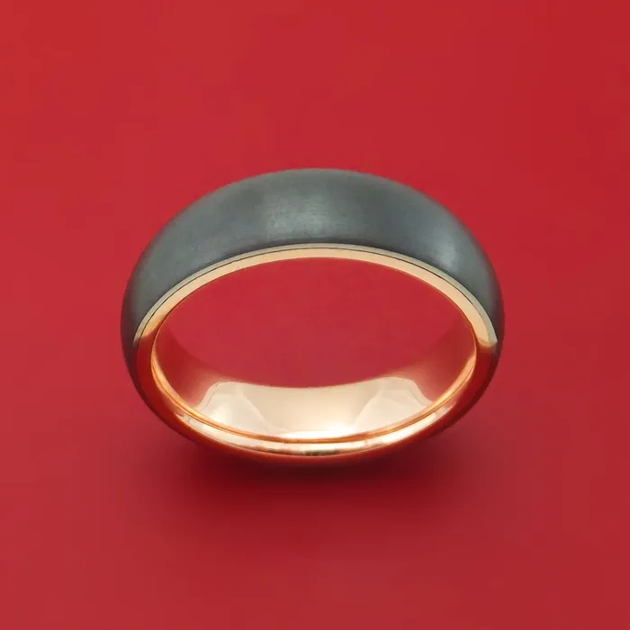 Black Zirconium Ring With 14k Rose Gold Sleeve Custom Made Band Lashbrook Rings Black Zirconium Ring With 14k Rose Gold Sleeve Custom Made Band Lashbrook Rings