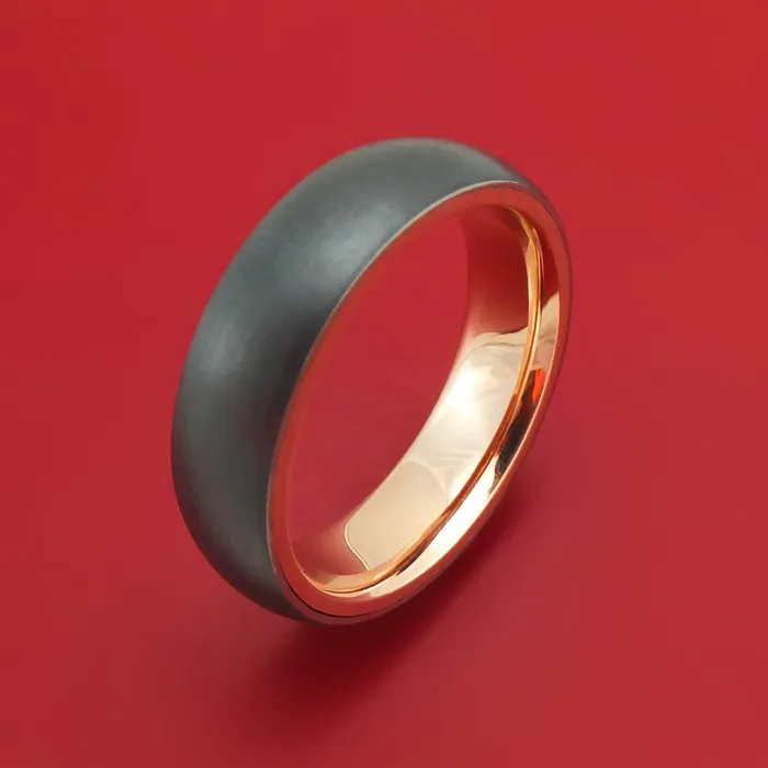 Black Zirconium Ring With 14k Rose Gold Sleeve Custom Made Band Lashbrook Rings Black Zirconium Ring With 14k Rose Gold Sleeve Custom Made Band Lashbrook Rings