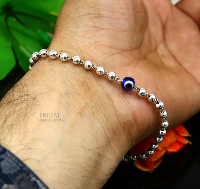 Bracelets TRIBAL ORNAMENTS 925 sterling silver handmade beaded evil eye bracelet amazing stylish unisex bracelet 9 inches long jewelry nsbr475 Bracelets TRIBAL ORNAMENTS 925 sterling silver handmade beaded evil eye bracelet amazing stylish unisex bracelet 9 inches long jewelry nsbr475