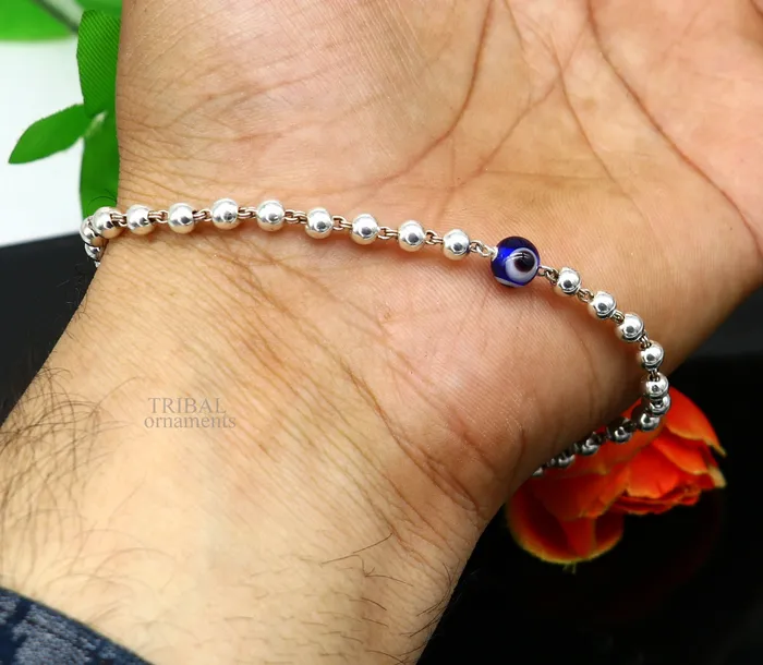 Bracelets TRIBAL ORNAMENTS 925 sterling silver handmade beaded evil eye bracelet amazing stylish unisex bracelet 9 inches long jewelry nsbr475